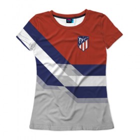 Женская футболка 3D с принтом Атлетико Мадрид 2018 в Белгороде, 100% полиэфир ( синтетическое хлопкоподобное полотно) | прямой крой, круглый вырез горловины, длина до линии бедер | атлетико мадрид | полосы | эмблема
