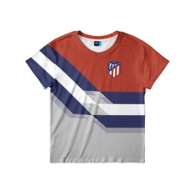 Детская футболка 3D с принтом Атлетико Мадрид 2018 в Белгороде, 100% гипоаллергенный полиэфир | прямой крой, круглый вырез горловины, длина до линии бедер, чуть спущенное плечо, ткань немного тянется | Тематика изображения на принте: атлетико мадрид | полосы | эмблема