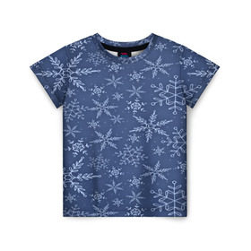 Детская футболка 3D с принтом Волшебные снежинки в Белгороде, 100% гипоаллергенный полиэфир | прямой крой, круглый вырез горловины, длина до линии бедер, чуть спущенное плечо, ткань немного тянется | new year | santa | дед мороз | елка | елочки | новогодний | новый год | рождество | сантаклаус | снег | снежинки