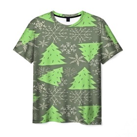 Мужская футболка 3D с принтом Зелёные ёлочки в Белгороде, 100% полиэфир | прямой крой, круглый вырез горловины, длина до линии бедер | new year | santa | дед мороз | елка | елочки | новогодний | новый год | рождество | сантаклаус | снег | снежинки