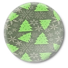 Значок с принтом Зелёные ёлочки в Белгороде,  металл | круглая форма, металлическая застежка в виде булавки | new year | santa | дед мороз | елка | елочки | новогодний | новый год | рождество | сантаклаус | снег | снежинки