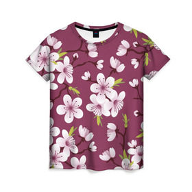 Женская футболка 3D с принтом Сакура в Белгороде, 100% полиэфир ( синтетическое хлопкоподобное полотно) | прямой крой, круглый вырез горловины, длина до линии бедер | vppdgryphon | арт | вишня | сакура | цветные | цветок | цветы | япония