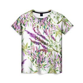 Женская футболка 3D с принтом Лаванда в Белгороде, 100% полиэфир ( синтетическое хлопкоподобное полотно) | прямой крой, круглый вырез горловины, длина до линии бедер | Тематика изображения на принте: vppdgryphon | арт | лаванда | лес | тропики | франция | цветок | цветы