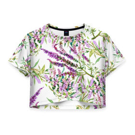 Женская футболка 3D укороченная с принтом Лаванда в Белгороде, 100% полиэстер | круглая горловина, длина футболки до линии талии, рукава с отворотами | vppdgryphon | арт | лаванда | лес | тропики | франция | цветок | цветы