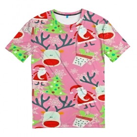 Мужская футболка 3D с принтом New Year в Белгороде, 100% полиэфир | прямой крой, круглый вырез горловины, длина до линии бедер | new year | santa | дед мороз | елка | елочки | новогодний | новый год | рождество | сантаклаус | снег | снежинки