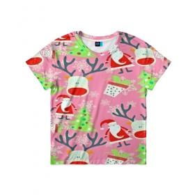 Детская футболка 3D с принтом New Year в Белгороде, 100% гипоаллергенный полиэфир | прямой крой, круглый вырез горловины, длина до линии бедер, чуть спущенное плечо, ткань немного тянется | new year | santa | дед мороз | елка | елочки | новогодний | новый год | рождество | сантаклаус | снег | снежинки