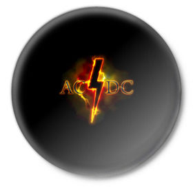Значок с принтом AC/DC огонь в Белгороде,  металл | круглая форма, металлическая застежка в виде булавки | Тематика изображения на принте: ac dc | acdc | ангус янг | блюз рок | крис слэйд | надпись | рок группа | рок н ролл | стиви янг | хард рок | эксл роуз