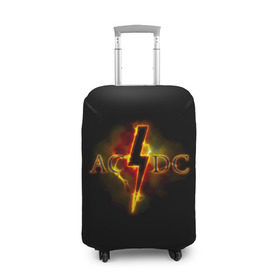 Чехол для чемодана 3D с принтом AC/DC огонь в Белгороде, 86% полиэфир, 14% спандекс | двустороннее нанесение принта, прорези для ручек и колес | ac dc | acdc | ангус янг | блюз рок | крис слэйд | надпись | рок группа | рок н ролл | стиви янг | хард рок | эксл роуз