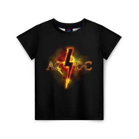 Детская футболка 3D с принтом AC/DC огонь в Белгороде, 100% гипоаллергенный полиэфир | прямой крой, круглый вырез горловины, длина до линии бедер, чуть спущенное плечо, ткань немного тянется | ac dc | acdc | ангус янг | блюз рок | крис слэйд | надпись | рок группа | рок н ролл | стиви янг | хард рок | эксл роуз