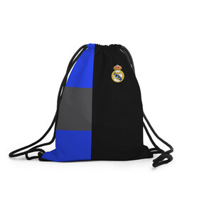 Рюкзак-мешок 3D с принтом Real Madrid 2018 Black Version в Белгороде, 100% полиэстер | плотность ткани — 200 г/м2, размер — 35 х 45 см; лямки — толстые шнурки, застежка на шнуровке, без карманов и подкладки | Тематика изображения на принте: emirates | fc | real madrid | клуб | мяч | реал мадрид