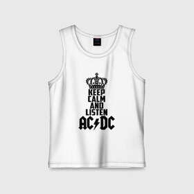 Детская майка хлопок с принтом Keep calm and listen AC/DC в Белгороде,  |  | ac dc | acdc | австралийская | альбом | ангус янг | блюз рок | гитара | головы | группа | крис слэйд | музыканты | надпись | певцы | рок | рок н ролл | стиви янг | хард рок | эксл роуз