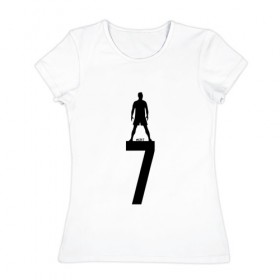 Женская футболка хлопок с принтом Криштиану Роналду в Белгороде, 100% хлопок | прямой крой, круглый вырез горловины, длина до линии бедер, слегка спущенное плечо | 