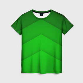 Женская футболка 3D с принтом Зеленые полосы в Белгороде, 100% полиэфир ( синтетическое хлопкоподобное полотно) | прямой крой, круглый вырез горловины, длина до линии бедер | абстракция | геометрия | зеленый | модные.мода | пирамиды | полосы.линии | тренды | треугольники | узоры