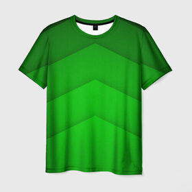 Мужская футболка 3D с принтом Зеленые полосы в Белгороде, 100% полиэфир | прямой крой, круглый вырез горловины, длина до линии бедер | Тематика изображения на принте: абстракция | геометрия | зеленый | модные.мода | пирамиды | полосы.линии | тренды | треугольники | узоры
