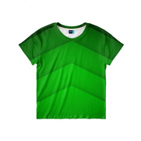 Детская футболка 3D с принтом Зеленые полосы в Белгороде, 100% гипоаллергенный полиэфир | прямой крой, круглый вырез горловины, длина до линии бедер, чуть спущенное плечо, ткань немного тянется | Тематика изображения на принте: абстракция | геометрия | зеленый | модные.мода | пирамиды | полосы.линии | тренды | треугольники | узоры