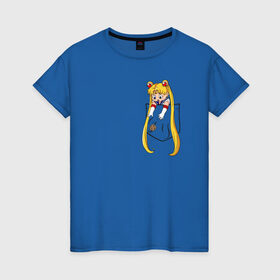 Женская футболка хлопок с принтом Little Pocket Moon в Белгороде, 100% хлопок | прямой крой, круглый вырез горловины, длина до линии бедер, слегка спущенное плечо | anime | sailor moon | аниме | сейлор мун