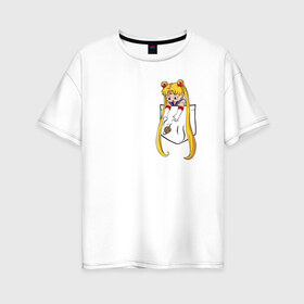 Женская футболка хлопок Oversize с принтом Little Pocket Moon в Белгороде, 100% хлопок | свободный крой, круглый ворот, спущенный рукав, длина до линии бедер
 | anime | sailor moon | аниме | сейлор мун