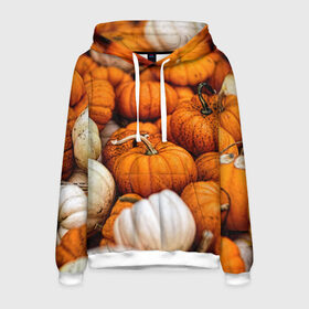 Мужская толстовка 3D с принтом тыквы в Белгороде, 100% полиэстер | двухслойный капюшон со шнурком для регулировки, мягкие манжеты на рукавах и по низу толстовки, спереди карман-кенгуру с мягким внутренним слоем. | halloween | дача | овощи | октябрь | оранжевый | осень | сентябрь | тыква | хеллуин