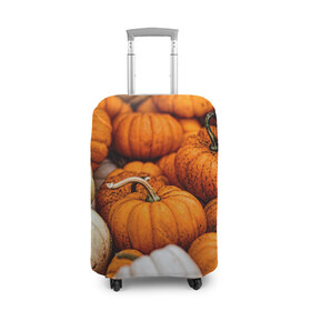 Чехол для чемодана 3D с принтом тыквы в Белгороде, 86% полиэфир, 14% спандекс | двустороннее нанесение принта, прорези для ручек и колес | halloween | дача | овощи | октябрь | оранжевый | осень | сентябрь | тыква | хеллуин