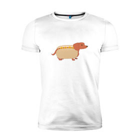 Мужская футболка премиум с принтом Хот дог в Белгороде, 92% хлопок, 8% лайкра | приталенный силуэт, круглый вырез ворота, длина до линии бедра, короткий рукав | Тематика изображения на принте: год собаки | собака | такса