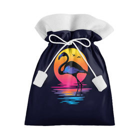 Подарочный 3D мешок с принтом Фламинго дитя заката в Белгороде, 100% полиэстер | Размер: 29*39 см | Тематика изображения на принте: закат | море | птица | ретро | стиль | фламинго
