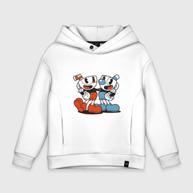 Детское худи Oversize хлопок с принтом Cuphead в Белгороде, френч-терри — 70% хлопок, 30% полиэстер. Мягкий теплый начес внутри —100% хлопок | боковые карманы, эластичные манжеты и нижняя кромка, капюшон на магнитной кнопке | cuphead