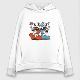 Женское худи Oversize хлопок с принтом Cuphead в Белгороде, френч-терри — 70% хлопок, 30% полиэстер. Мягкий теплый начес внутри —100% хлопок | боковые карманы, эластичные манжеты и нижняя кромка, капюшон на магнитной кнопке | cuphead