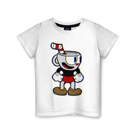 Детская футболка хлопок с принтом Cuphead в Белгороде, 100% хлопок | круглый вырез горловины, полуприлегающий силуэт, длина до линии бедер | Тематика изображения на принте: cuphead
