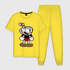 Мужская пижама хлопок с принтом Cuphead в Белгороде, 100% хлопок | брюки и футболка прямого кроя, без карманов, на брюках мягкая резинка на поясе и по низу штанин
 | cuphead