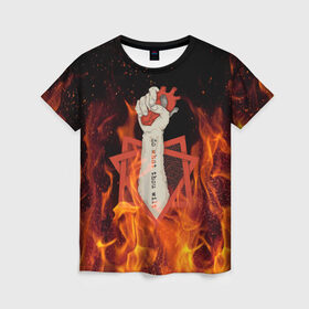 Женская футболка 3D с принтом Hot Heart в Белгороде, 100% полиэфир ( синтетическое хлопкоподобное полотно) | прямой крой, круглый вырез горловины, длина до линии бедер | fire | heart | hot | satan | горячий | красный | культ | надписи | огниво | огонь | пекло | рок | рокнролл | рука | сатана | секта | сердце | сила | тату | черный | яркие