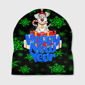 Шапка 3D с принтом Happy new Year 2018 в Белгороде, 100% полиэстер | универсальный размер, печать по всей поверхности изделия | Тематика изображения на принте: new year | santa | год собаки | дед мороз | елка | елочки | новогодний | новый год | подарки | рождество | сантаклаус | снег | снежинки | собака