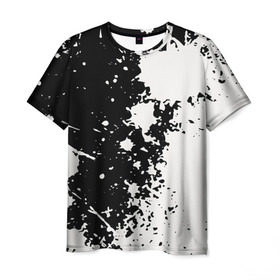 Мужская футболка 3D с принтом Брызги краски в Белгороде, 100% полиэфир | прямой крой, круглый вырез горловины, длина до линии бедер | абстракция | белое | брызги | краска | пятно | черное