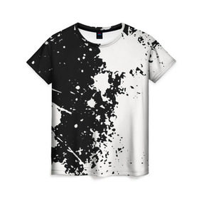 Женская футболка 3D с принтом Брызги краски в Белгороде, 100% полиэфир ( синтетическое хлопкоподобное полотно) | прямой крой, круглый вырез горловины, длина до линии бедер | абстракция | белое | брызги | краска | пятно | черное