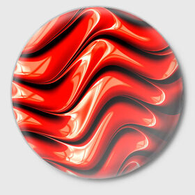 Значок с принтом Жидкие металл (красный) в Белгороде,  металл | круглая форма, металлическая застежка в виде булавки | Тематика изображения на принте: абстракция | блеск | блики | краска | линии | металл | отражение | узоры