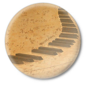 Значок с принтом Клавиши пианино в Белгороде,  металл | круглая форма, металлическая застежка в виде булавки | Тематика изображения на принте: для | до | клавиши | ля | мелодия | ми | музыка | музыканта | ноты | оркестр | пианино | подарок | ре | рояль | си | соль | стан | фа
