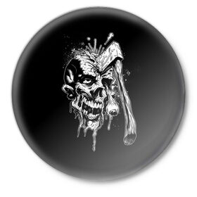 Значок с принтом Зомби в Белгороде,  металл | круглая форма, металлическая застежка в виде булавки | art | eyes | skull | zombie | апокалипсис | армагеддон | глаза | искусство | монстр | скелет | топор | череп