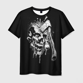 Мужская футболка 3D с принтом Зомби в Белгороде, 100% полиэфир | прямой крой, круглый вырез горловины, длина до линии бедер | art | eyes | skull | zombie | апокалипсис | армагеддон | глаза | искусство | монстр | скелет | топор | череп