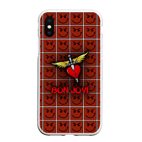 Чехол для iPhone XS Max матовый с принтом Смайлы Bon Jovi в Белгороде, Силикон | Область печати: задняя сторона чехла, без боковых панелей | bon jovi | бон | бон джови | глэм | группа | джови | джон | рок | хард