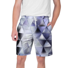 Мужские шорты 3D с принтом Metallic triangles в Белгороде,  полиэстер 100% | прямой крой, два кармана без застежек по бокам. Мягкая трикотажная резинка на поясе, внутри которой широкие завязки. Длина чуть выше колен | текстура | треугольник