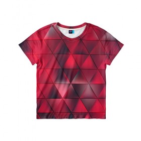 Детская футболка 3D с принтом Dark Red в Белгороде, 100% гипоаллергенный полиэфир | прямой крой, круглый вырез горловины, длина до линии бедер, чуть спущенное плечо, ткань немного тянется | Тематика изображения на принте: red | геометрия | красный | треугольник