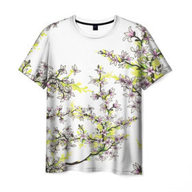 Мужская футболка 3D с принтом Сакура в Белгороде, 100% полиэфир | прямой крой, круглый вырез горловины, длина до линии бедер | Тематика изображения на принте: арт | краска | прикольные | сакура | тропики | цветные | цветок | цветы | япония