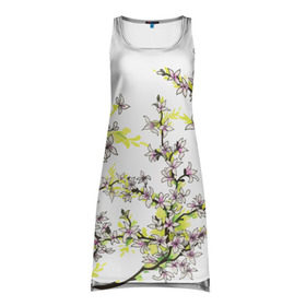 Платье-майка 3D с принтом Сакура в Белгороде, 100% полиэстер | полуприлегающий силуэт, широкие бретели, круглый вырез горловины, удлиненный подол сзади. | арт | краска | прикольные | сакура | тропики | цветные | цветок | цветы | япония