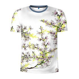 Мужская футболка 3D спортивная с принтом Сакура в Белгороде, 100% полиэстер с улучшенными характеристиками | приталенный силуэт, круглая горловина, широкие плечи, сужается к линии бедра | арт | краска | прикольные | сакура | тропики | цветные | цветок | цветы | япония