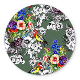 Коврик круглый с принтом Райский остров в Белгороде, резина и полиэстер | круглая форма, изображение наносится на всю лицевую часть | арт | краска | попугаи | попугай | прикольные | рай | тропики | цветные | цветок | цветы