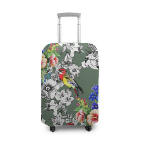 Чехол для чемодана 3D с принтом Райский остров в Белгороде, 86% полиэфир, 14% спандекс | двустороннее нанесение принта, прорези для ручек и колес | арт | краска | попугаи | попугай | прикольные | рай | тропики | цветные | цветок | цветы