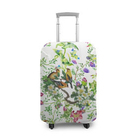 Чехол для чемодана 3D с принтом Райский остров в Белгороде, 86% полиэфир, 14% спандекс | двустороннее нанесение принта, прорези для ручек и колес | арт | краска | попугаи | попугай | прикольные | рай | тропики | цветные | цветок | цветы