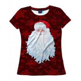 Женская футболка 3D с принтом Санта Клаус в Белгороде, 100% полиэфир ( синтетическое хлопкоподобное полотно) | прямой крой, круглый вырез горловины, длина до линии бедер | christmas | new year | santa | дед мороз | елка | елочки | новогодний | новый год | рождество | сантаклаус | снег | снежинки