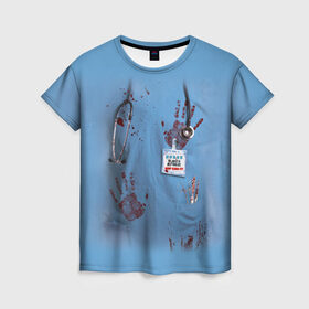 Женская футболка 3D с принтом Костюм врача кровь в Белгороде, 100% полиэфир ( синтетическое хлопкоподобное полотно) | прямой крой, круглый вырез горловины, длина до линии бедер | Тематика изображения на принте: больница | врач | доктор | клиника | кровь
