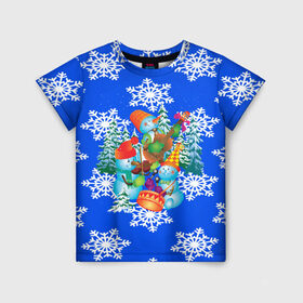 Детская футболка 3D с принтом Снеговики в Белгороде, 100% гипоаллергенный полиэфир | прямой крой, круглый вырез горловины, длина до линии бедер, чуть спущенное плечо, ткань немного тянется | christmas | new year | santa | дед мороз | елка | елочки | новогодний | новый год | рождество | сантаклаус | снег | снежинки