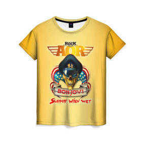 Женская футболка 3D с принтом Bon Jovi, slippery when wet в Белгороде, 100% полиэфир ( синтетическое хлопкоподобное полотно) | прямой крой, круглый вырез горловины, длина до линии бедер | bon jovi | бон джови | глэм | группа | метал | поп | попрок | рок | софт | хард | хеви | хевиметал